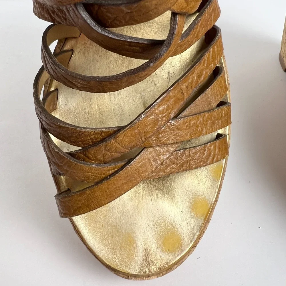 TORY BURCH Anamarte Brown Cork Wedge Platform Sandals Size‎ 9.5 M Leather Buckle